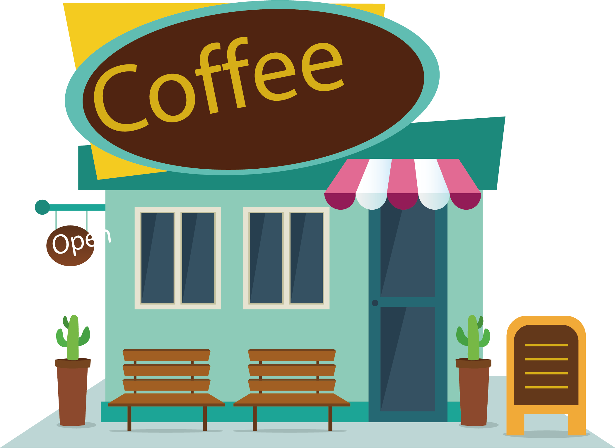 Shop Map Coffee Food Fast Vector Cafe Clipart - Coffee Shop Clipart Png (2100x1530), Png Download