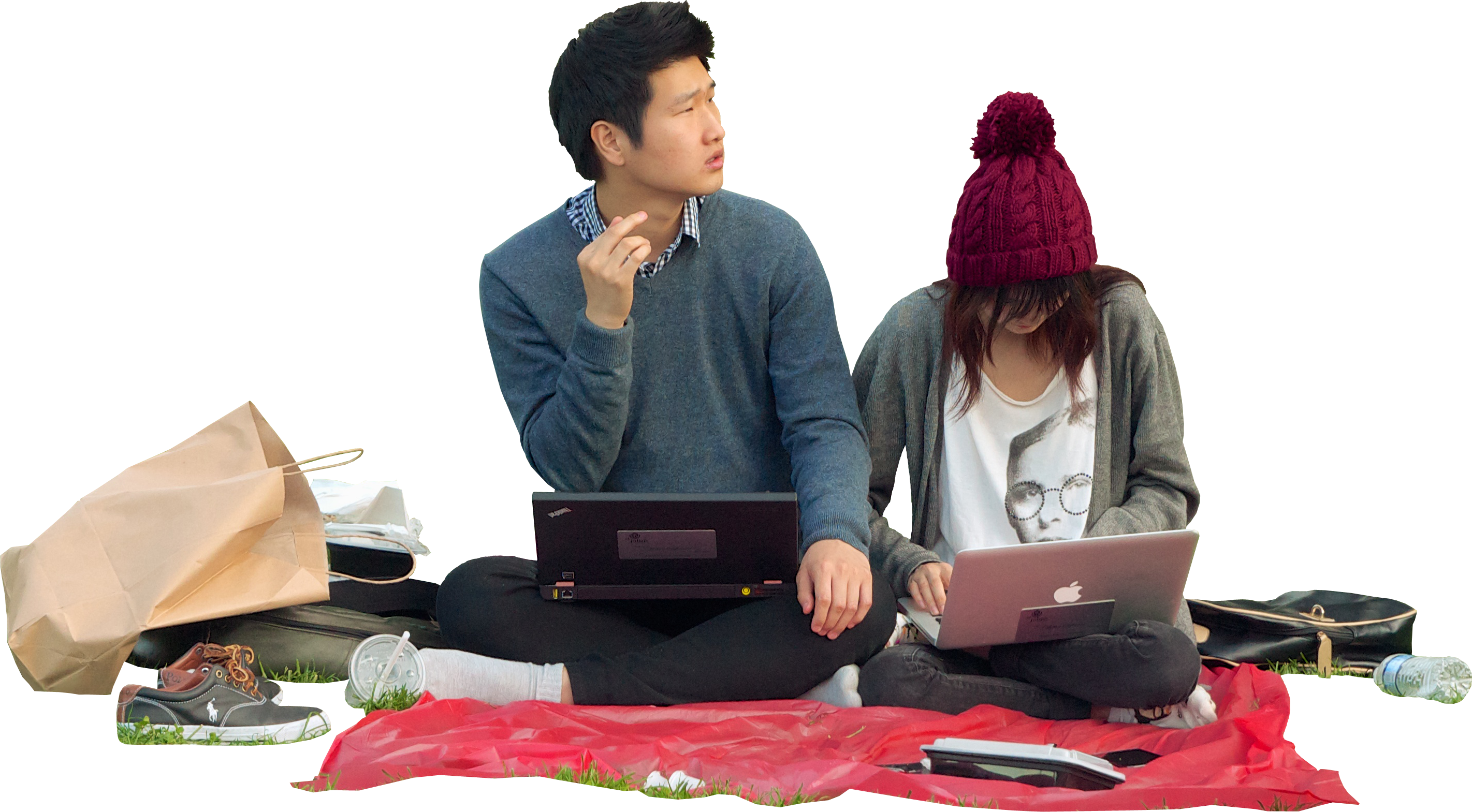 Couple With Laptops Architextures - People Having A Picnic Png (2843x1569), Png Download