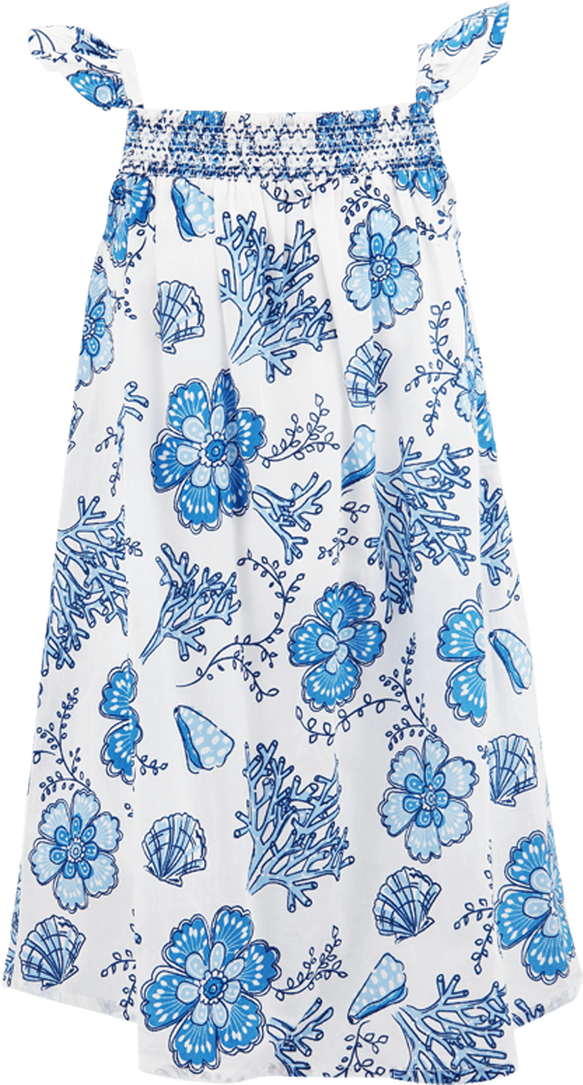Girls Coral Shells Smock Top Dress - Day Dress (1402x1500), Png Download