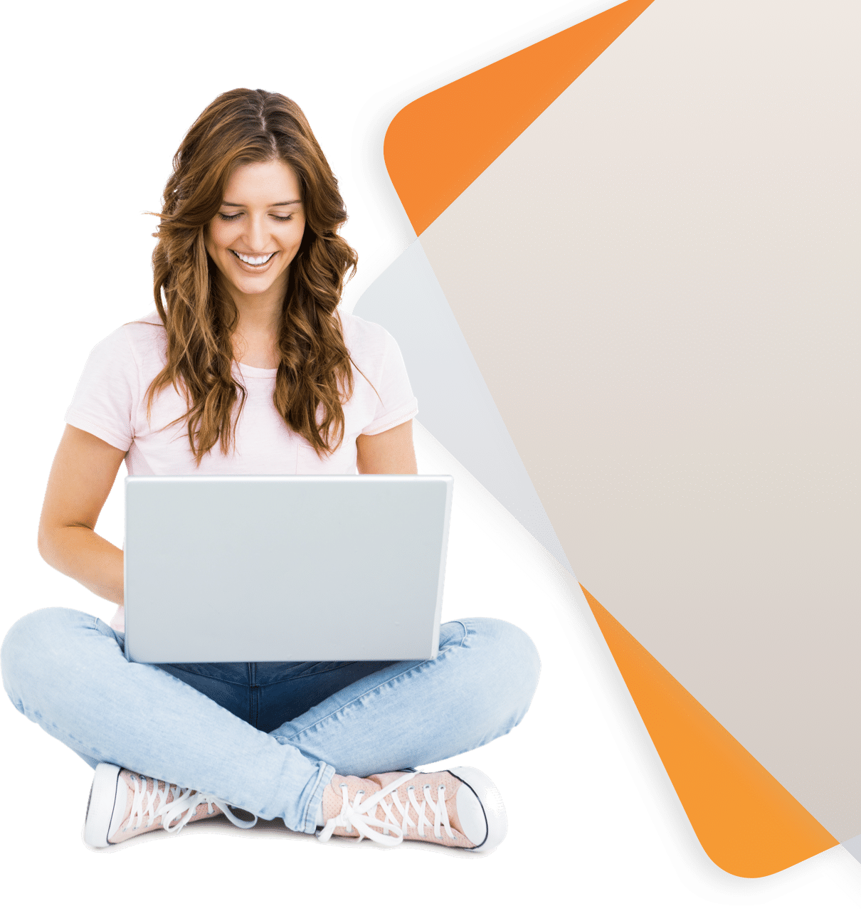 Woman On Laptop Working On Her Brand Mission Statement - Sitting (1210x1280), Png Download