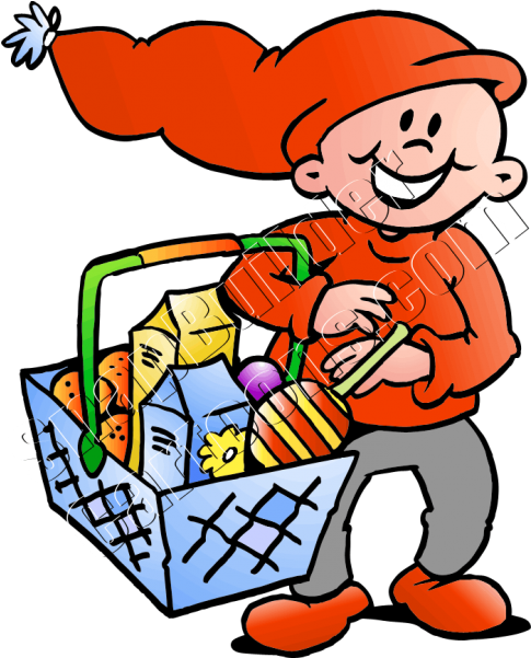 Christmas Elf Food Shopping With Hand Basket - Cartoon (600x600), Png Download