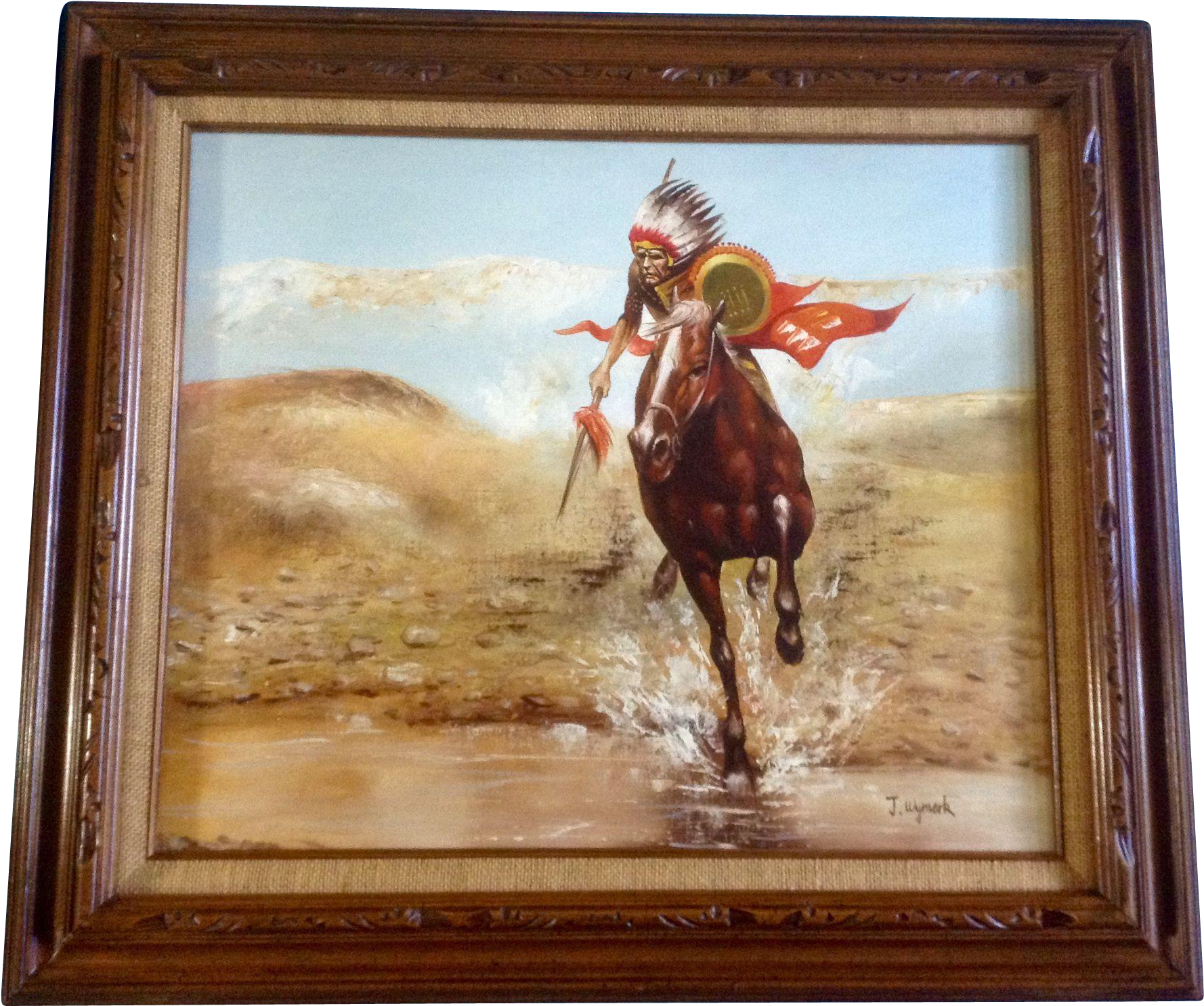 Indian Paintings On Canvas Beautiful J Wymark Oil Painting - Painting Native American Cowboy (1777x1777), Png Download