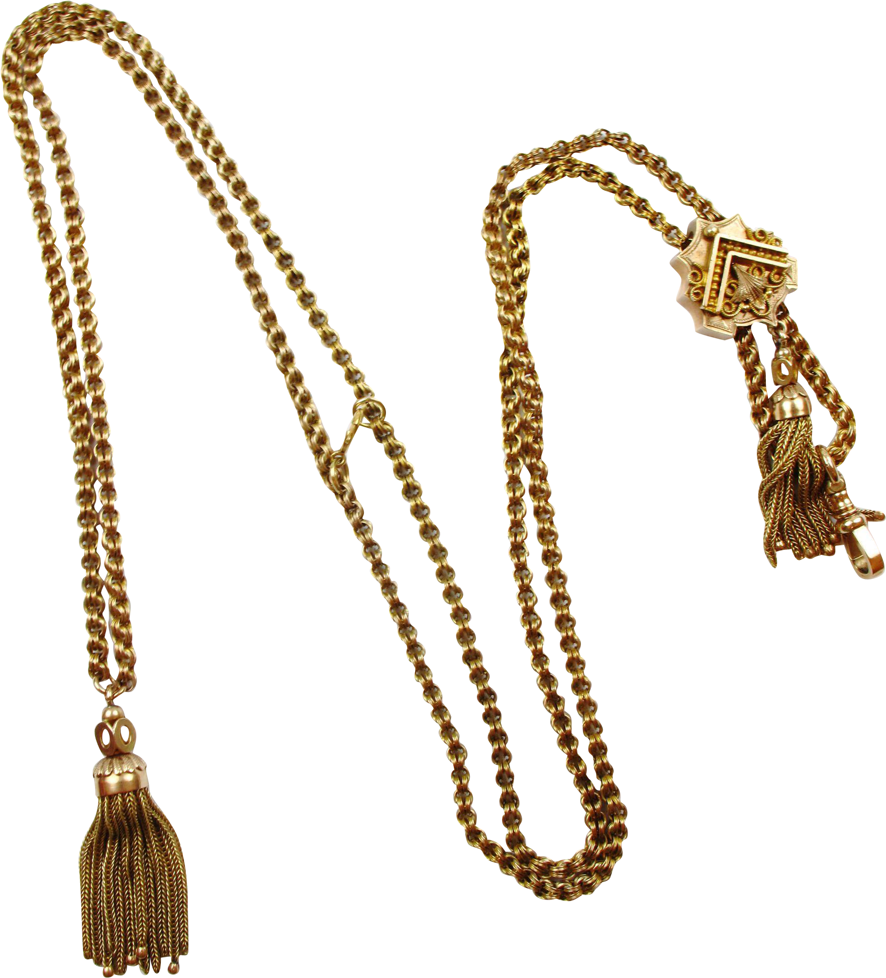 Victorian 14k Gold Chain Necklace W/ Tassels & Slide - Necklace (1945x1945), Png Download