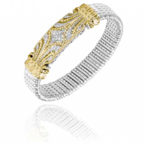 Sterling Silver &14kt Gold Bracelet 22608d12 - Bangle (600x600), Png Download