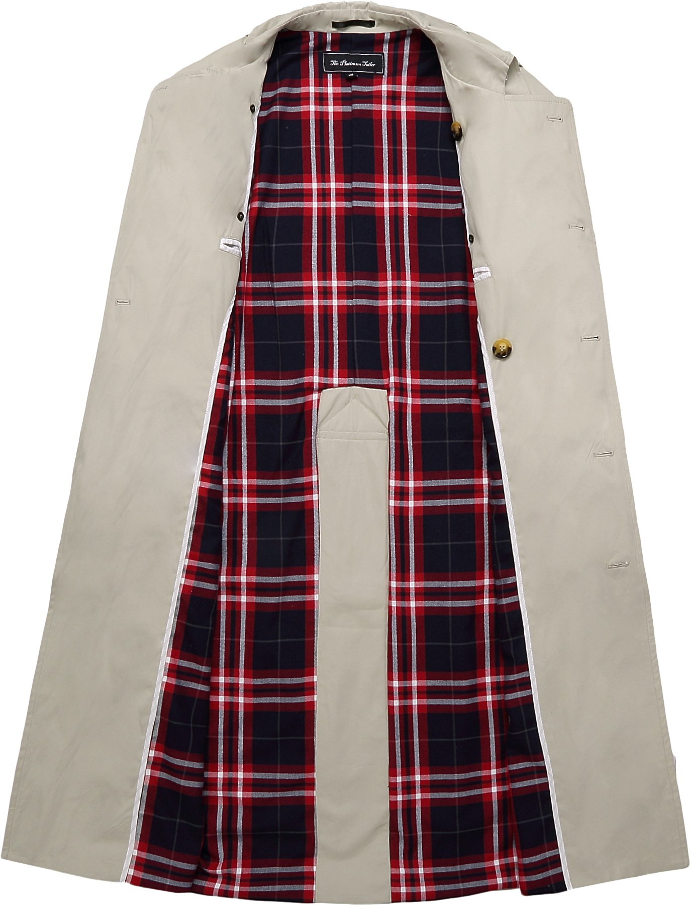 Mens Stone Beige Traditional Double Breasted Long Trench - Plaid (1459x1848), Png Download