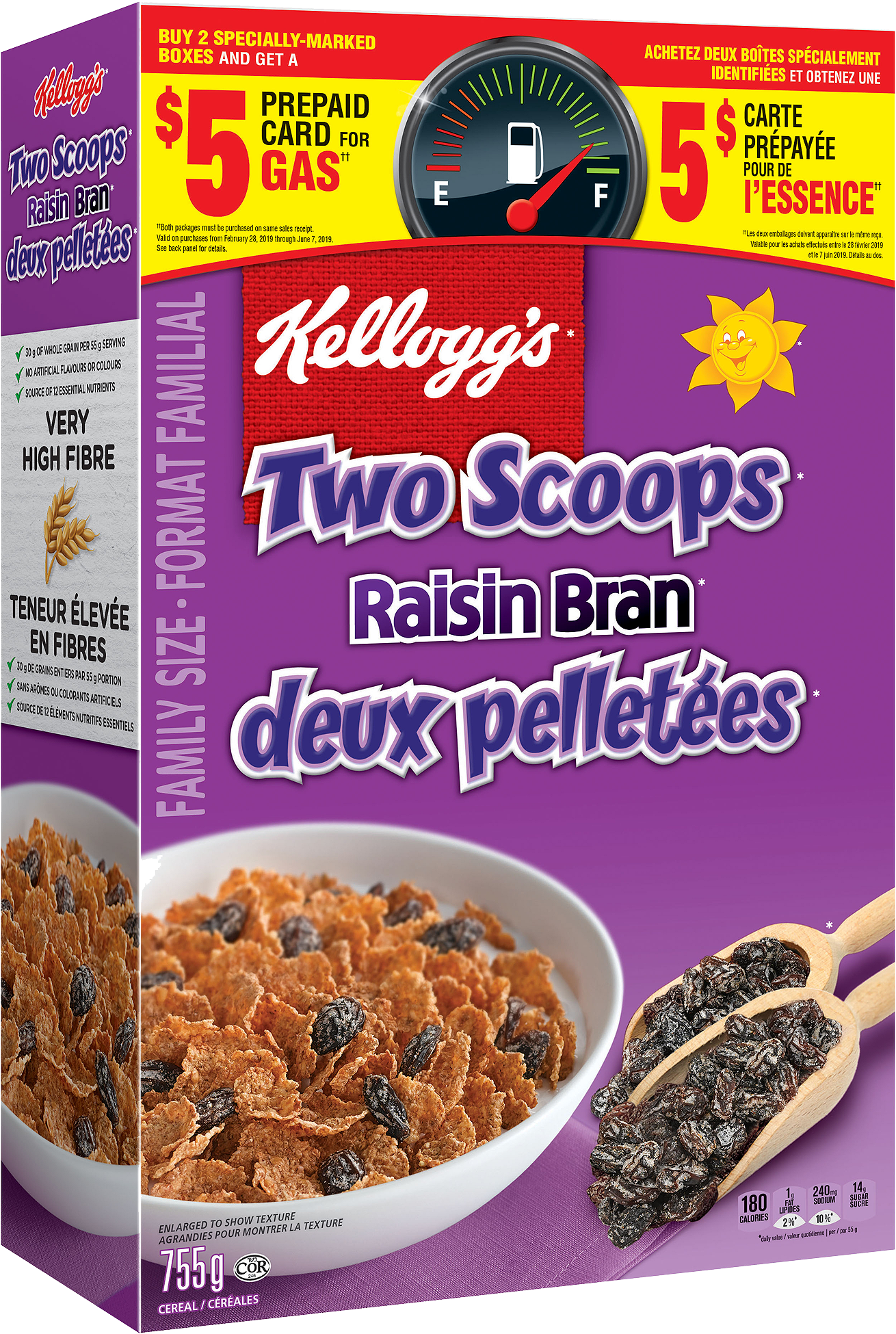 Kellogg's Two Scoops Raisin Bran* Cereal 755g - Breakfast Cereal (1500x2057), Png Download