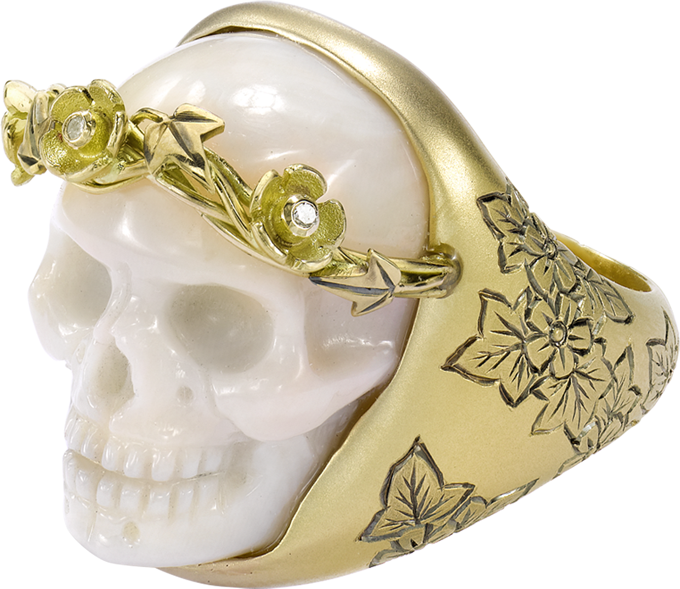 Coral Ivy & Blossom Skull Ring ~ By Theo Fennell - Skull (1800x2104), Png Download
