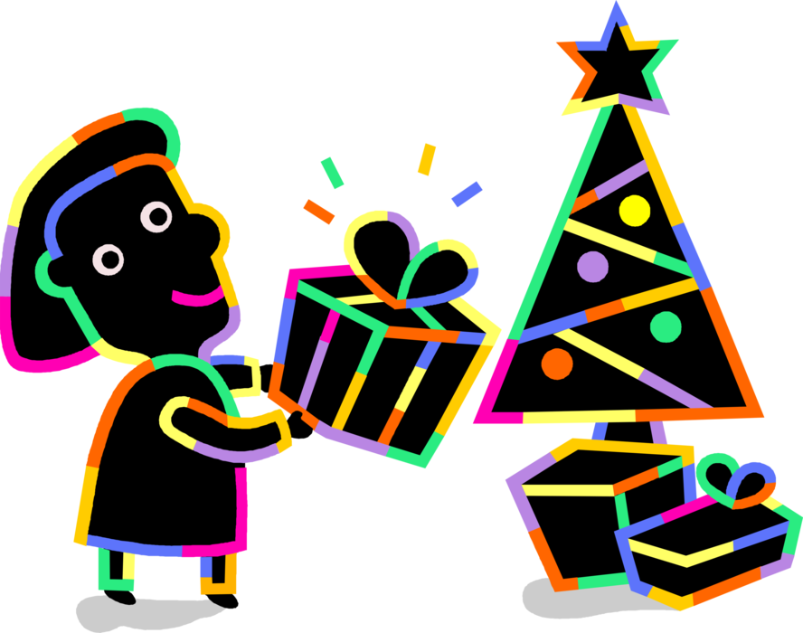 Vector Illustration Of Woman Places Christmas Gift (888x700), Png Download
