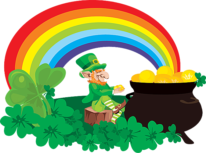 St Patricks Day St Patrick - St Patrick's Day Rainbow Pot Of Gold (675x502), Png Download