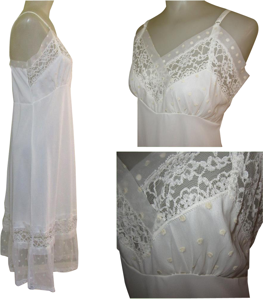 Vintage Slip, Lace Trim, Embroidered Polka Dots, 1950's - Lace (996x996), Png Download