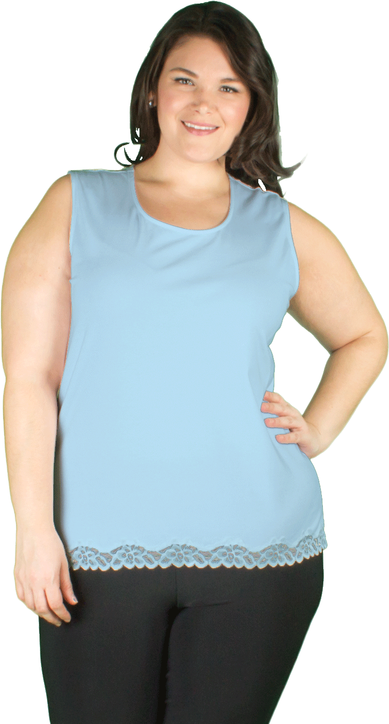 Scoop Neck Tank With Lace Trim - Girl (846x1448), Png Download