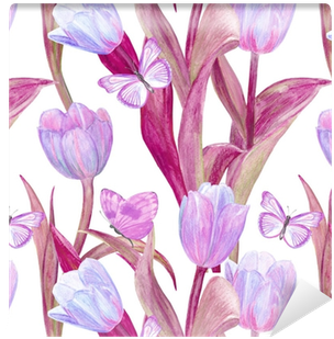 Fashion Seamless Texture With Lovely Tulips And Butterflies - Imagenes De Hermosas Tulipanes (400x400), Png Download