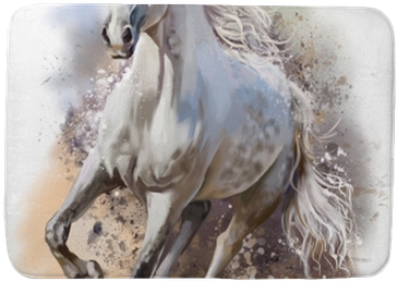 White Horse Runs Watercolor Painting Bath Mat • Pixers® - White Horse Running Painting (400x400), Png Download