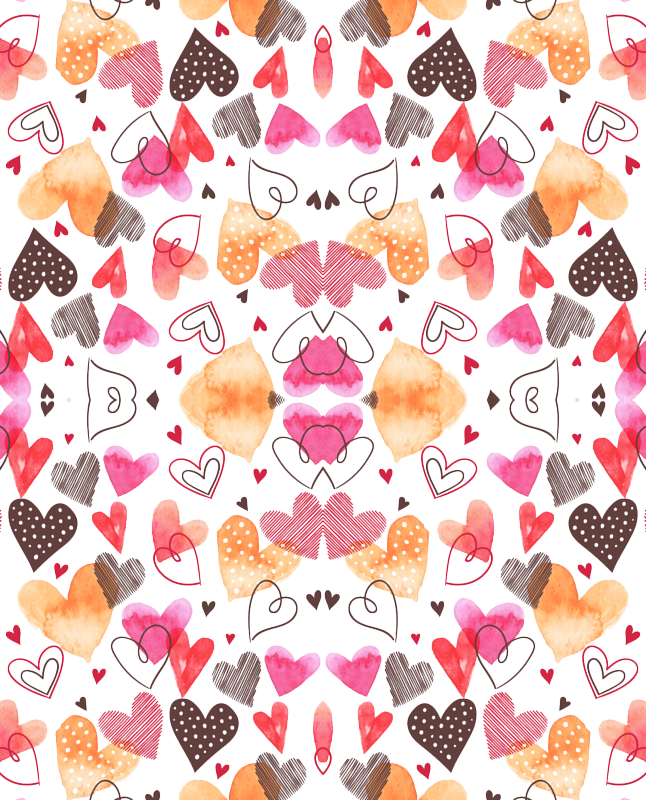 Valentine's Day Water Color Pink Red Gold Black Hearts - Motif (646x800), Png Download