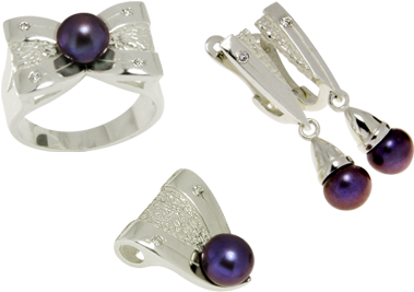 Silver Ribbon Set With Pearls - Earrings (480x410), Png Download