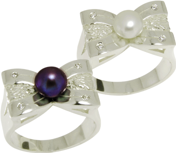 Silver Ribbon Ring With Pearl - Silver (480x410), Png Download