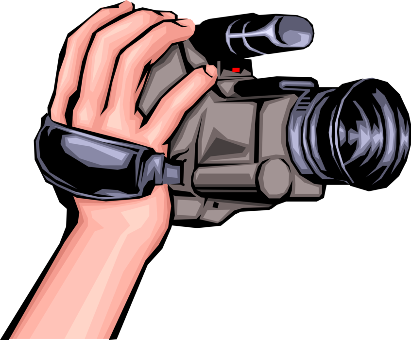 Vector Illustration Of Hand Holding Video Camcorder - Hand Holding Video Camera (846x700), Png Download