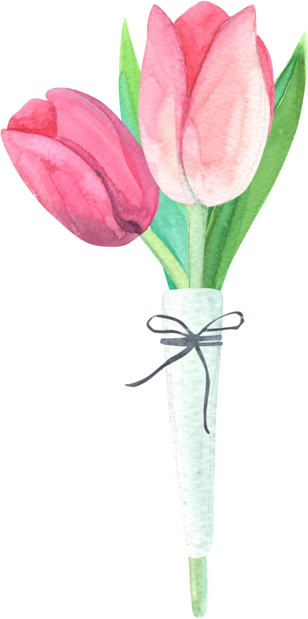 Watercolor Bouquet Material - Dos Tulipan Png (1024x2055), Png Download