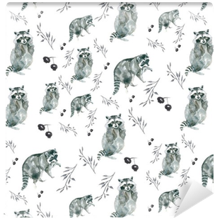 Raccoons And Small Branches, Berries - Watercolor Painting (400x400), Png Download