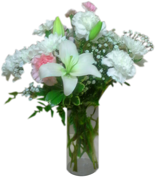 Carnation & Lily Vase - Bouquet (600x600), Png Download