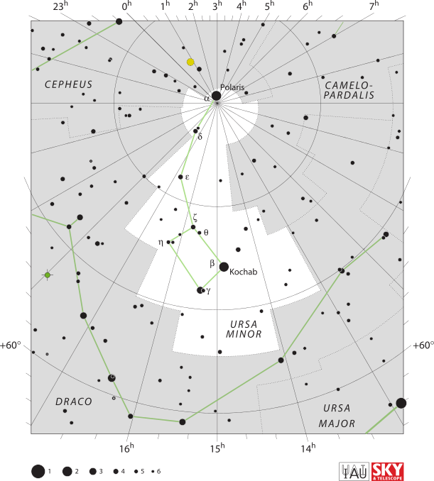Chart Via Iau, Skyandtelescope - Ursa Minor Location (611x678), Png Download