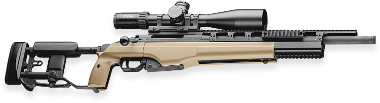 Shown With Rifle Scope, Folding Rear Stock, In Desert - Sako Trg M10 300 Win Mag (1005x482), Png Download