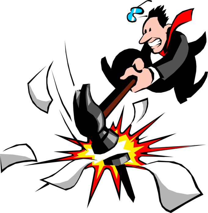 Vector Illustration Of Businessman Hitting The Nail - Clip Art (681x700), Png Download