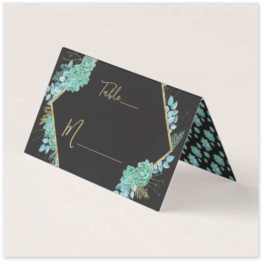 Aqua Teal Watercolor Succulents Gold Foil Frame & Black - Gold (548x587), Png Download