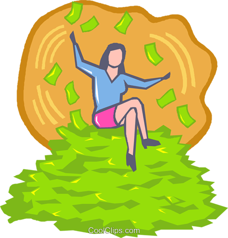 Woman Sitting On A Pile Of Money Royalty Free Vector - Vector Graphics (460x480), Png Download