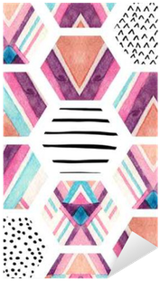 Watercolor Hexagon Seamless Pattern With Geometric - Watercolor Painting (400x400), Png Download