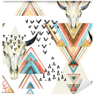 Abstract Watercolor Animal Skull And Geometric Ornament - Watercolor Background Aztec (400x400), Png Download