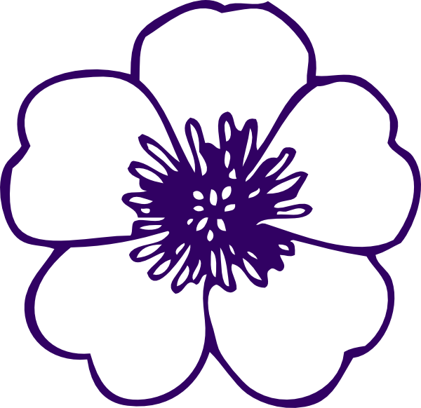 Purple Rose Clipart Outlined - Flower Clipart Black And White Outline (600x582), Png Download