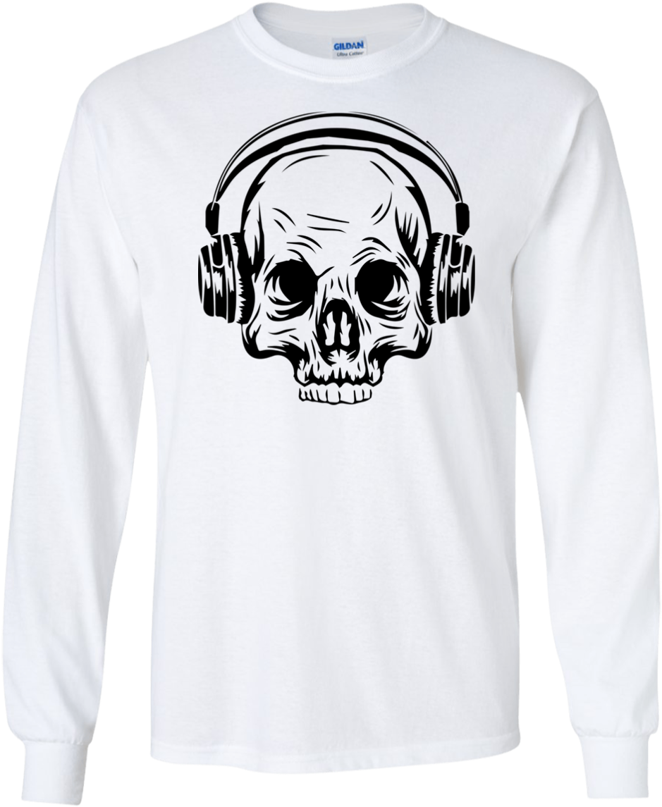 Skull & Headphones Long Sleeve - Sweatshirt (1155x1155), Png Download