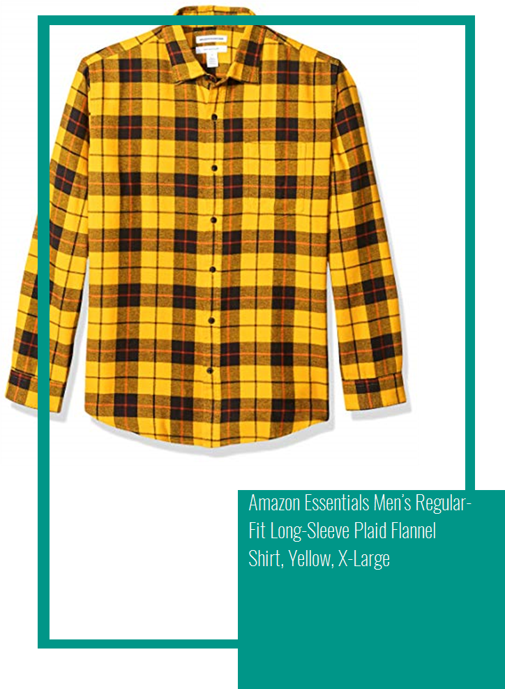 Amazon Essentials Men's Regular Fit Long Sleeve Plaid - Men's Yellow Black Flannel Shirt (735x1100), Png Download