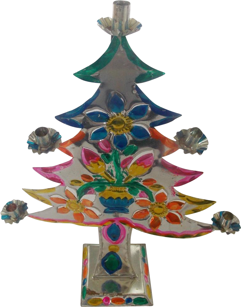 Vintage Folk Art Cut Tin Candelabra With - Christmas Tree (978x978), Png Download