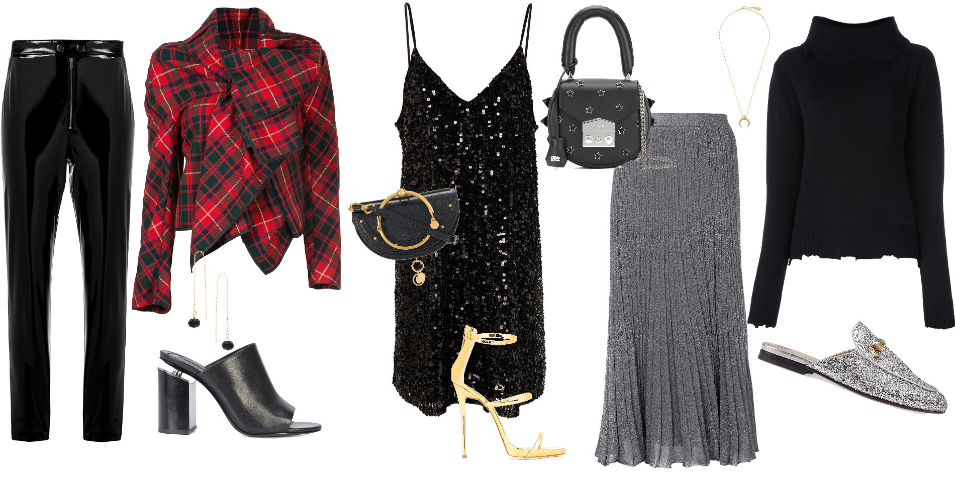 Gucci Slipper / Shiny Pants / Chloe Bag / Giuseppe - Plaid (1900x951), Png Download