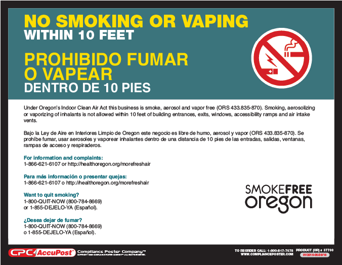 Oregon No Smoking Poster - Sign (675x1000), Png Download