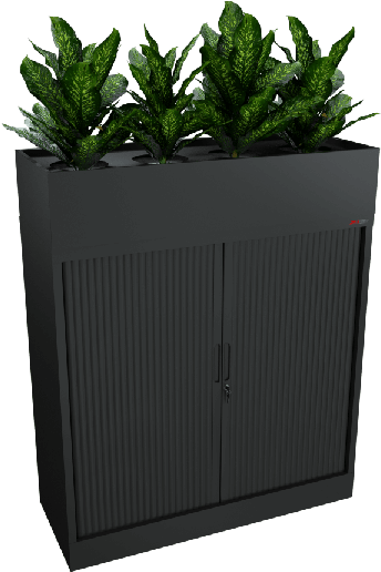Black Tambour And Planter 1200w - Office Cabinet With Planter Box (600x600), Png Download