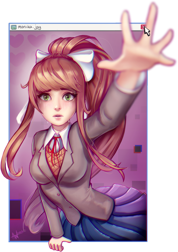 Doki Doki Literature Club - Monika Breaking The 4th Wall (542x767), Png Download