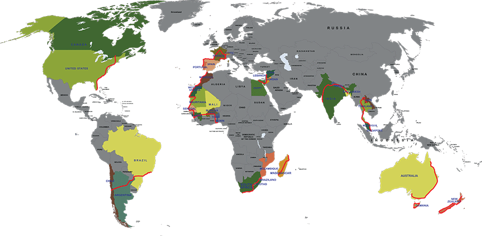 Map Of The World For Kids - New Zealand To Canada (960x470), Png Download