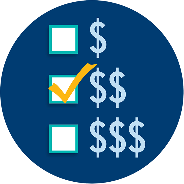 Dollar Signs Signifying Expense Level With A Check - Emblem (637x637), Png Download