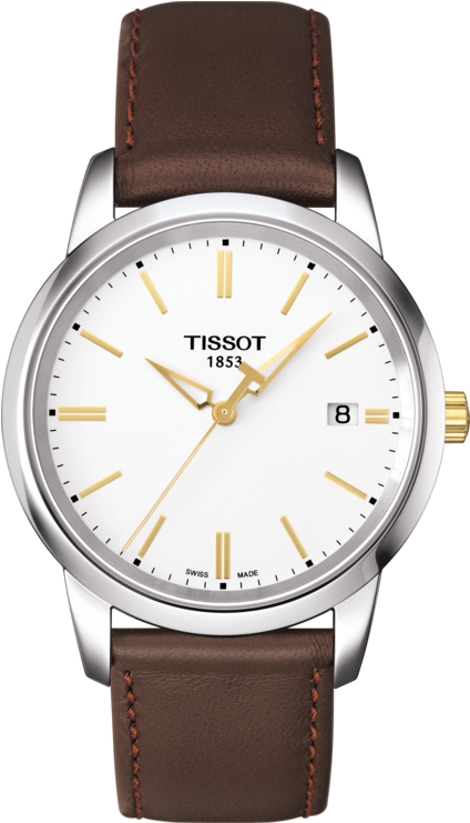 White Dial Watch With Stainless Steel Case And Brown - Tissot Watches Classic Dream (555x840), Png Download
