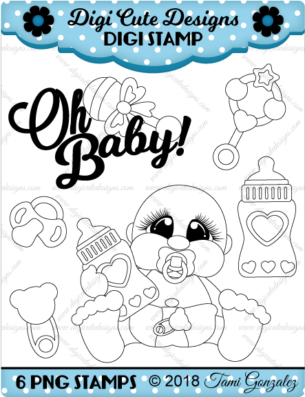 Baby Boy Digi Stamp-baby, Rattle, Bottle, Pacifier, - Cartoon (600x600), Png Download
