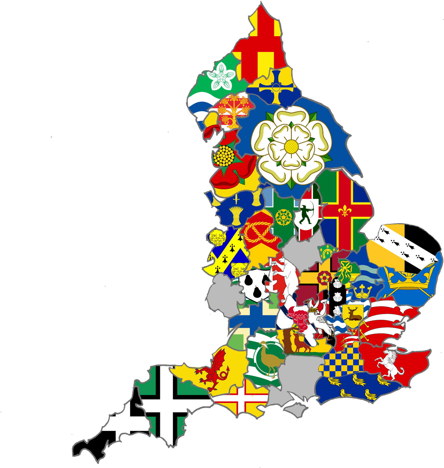 England Flag Map - England Counties Flag Map (1831x1891), Png Download