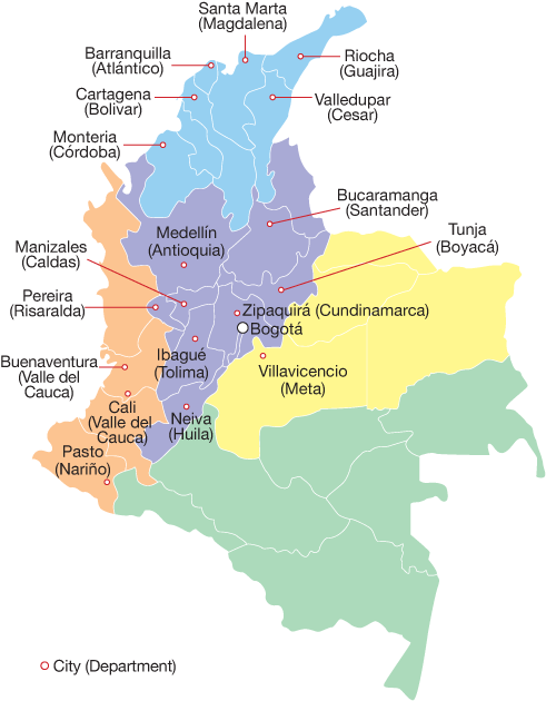 Fig 01 - 5 Regions 32 Departments Colombia (491x630), Png Download