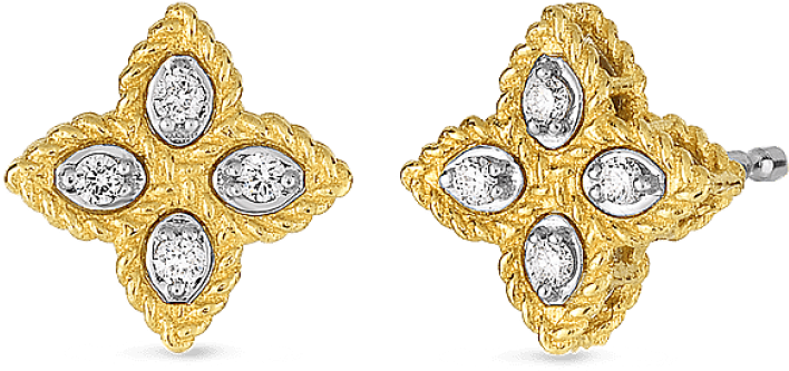 Roberto Coin “princess Flower” 18k Yellow Gold Small - Roberto Coin Princess Flower Diamond Stud Earrings (855x990), Png Download