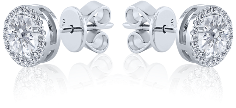 Halo Round Cut Diamond Stud Earrings In 18k White Gold - Silver (2048x2048), Png Download