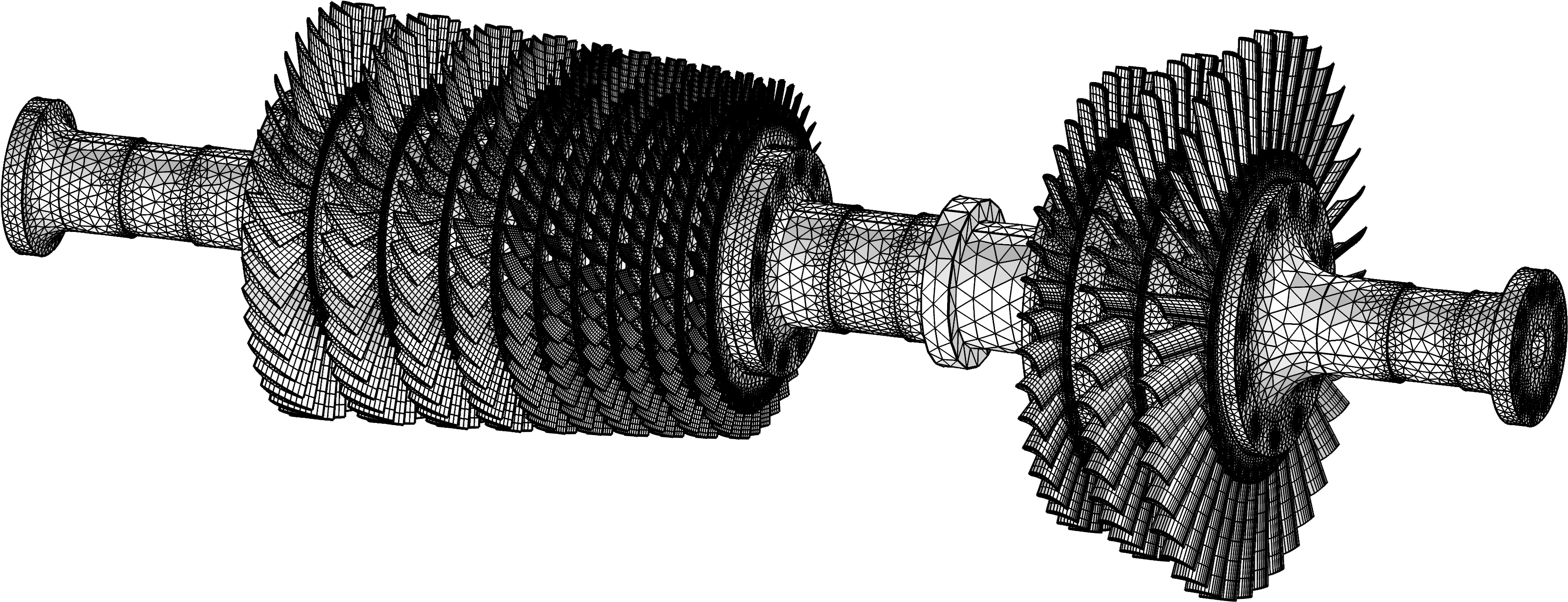 Tetrahedral And Swept Mesh Of A Gas Turbine - Comsol Mesh (3503x1362), Png Download