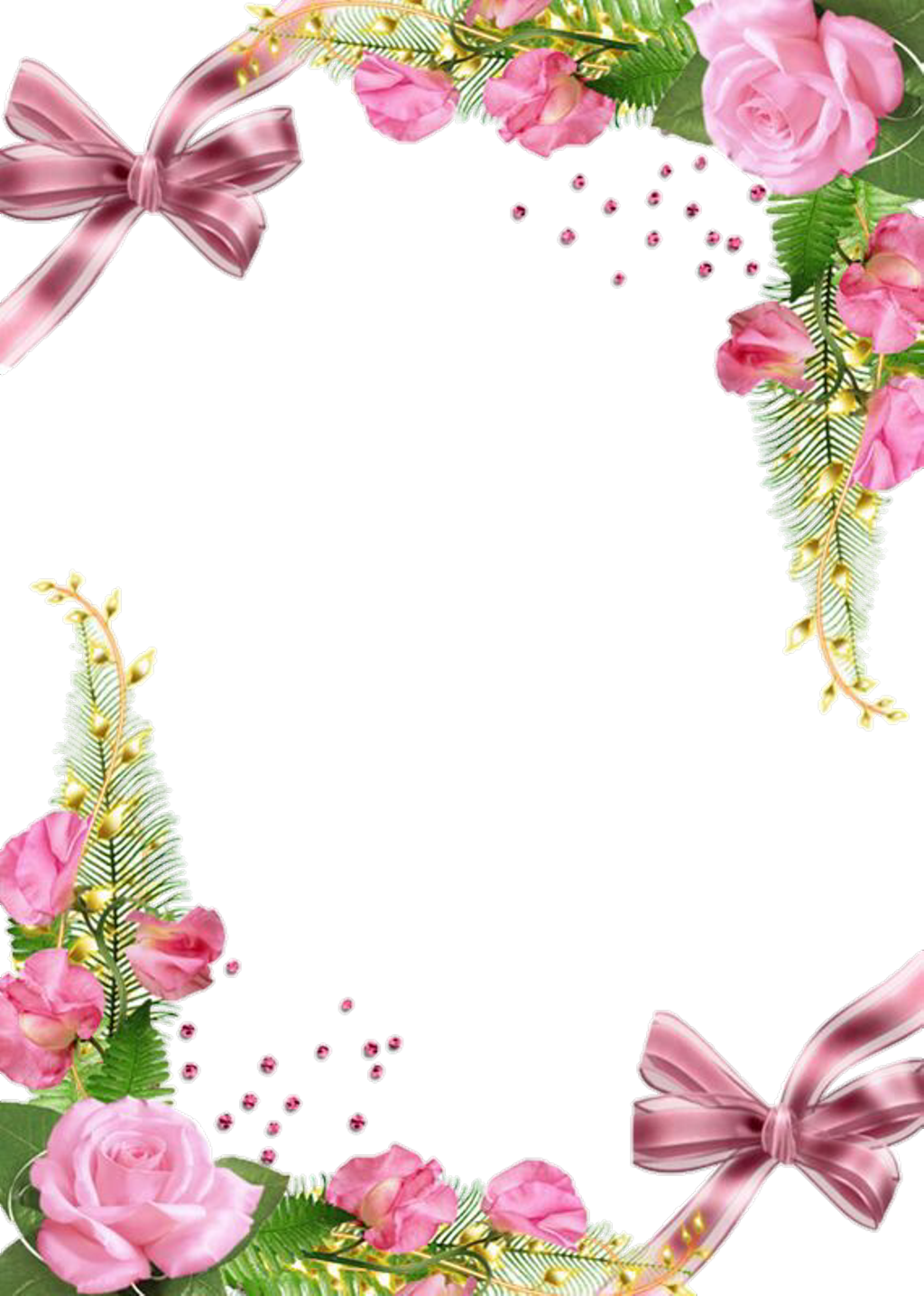 #moldura #flores #flowers #quadro @lucianoballack - Pink Roses Frame Png (1024x1435), Png Download