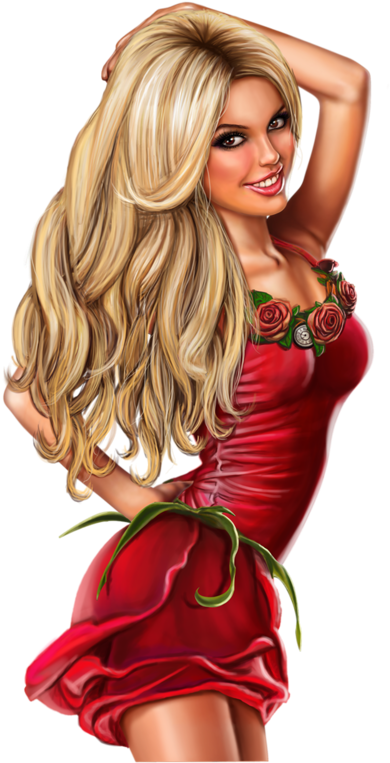 Chica Guapa Png - Blonde Girl Red Dress Painting (485x800), Png Download